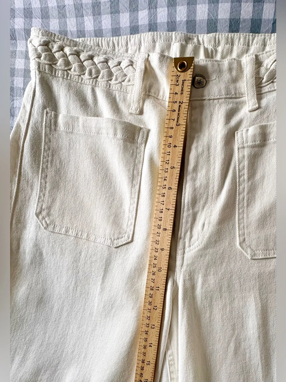 H&M White Wide Leg  Jeans Braided Waist US 14